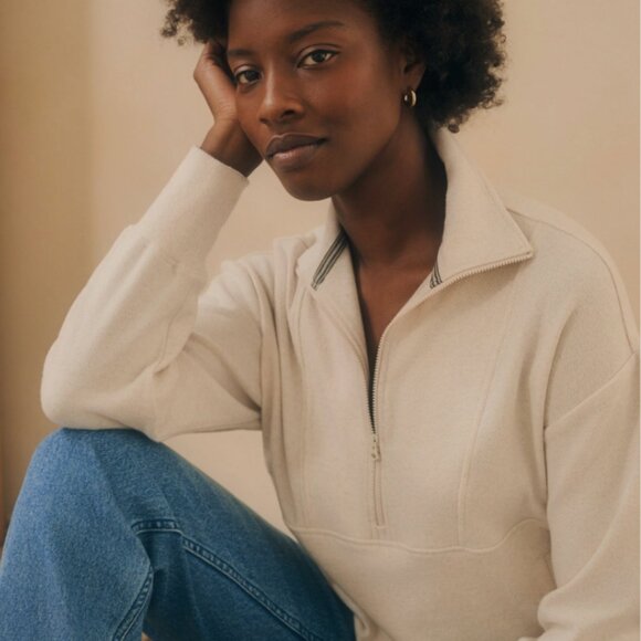 Faherty Legend™ Lounge Half Zip Sweatshirt - Off White - Picture 3 of 7